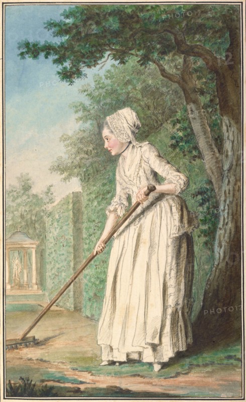 The Duchess of Chaulnes as a Gardener in an Allée, 1771. Creator: Louis de Carmontelle.
