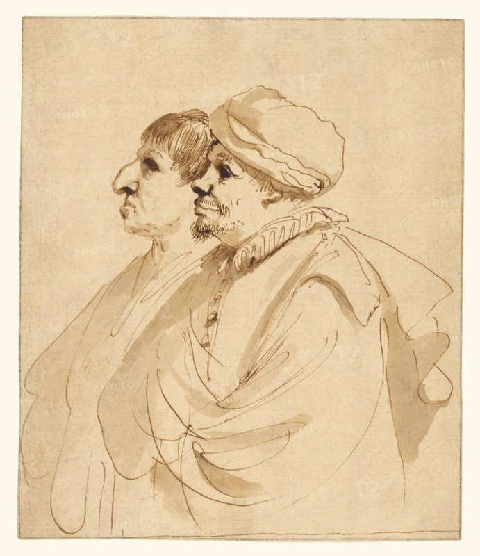 Caricature of Two Men Seen in Profile, about 1635. Creator: Guercino.