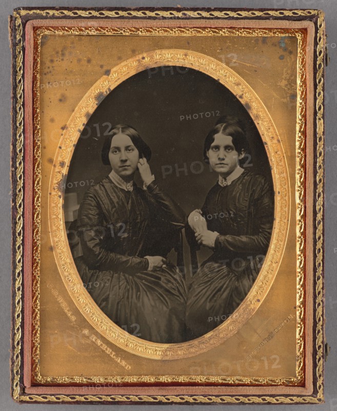 Portrait of Two Seated Young Women, about 1860. Creator: Wells & Kneeland.