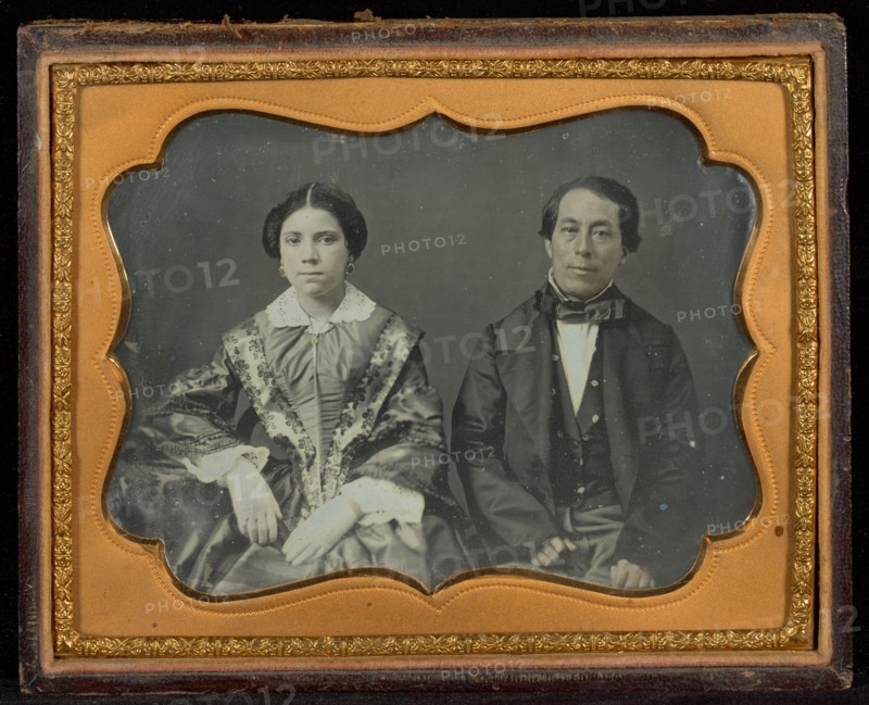 Portrait of a Seated Woman and Man, about 1850s. Creator: Unknown.