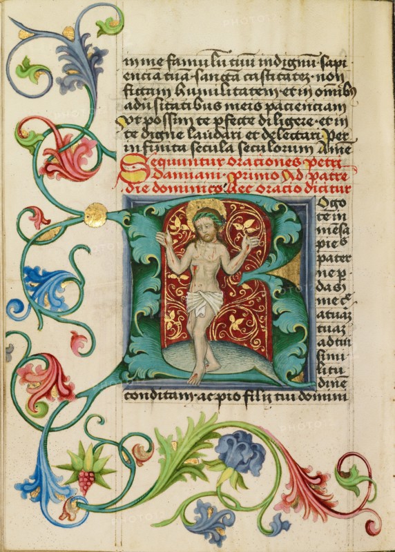 Initial R: The Man of Sorrows; Prayer Book, about 1470-1480. Creator: Workshop of Valentine Noh.