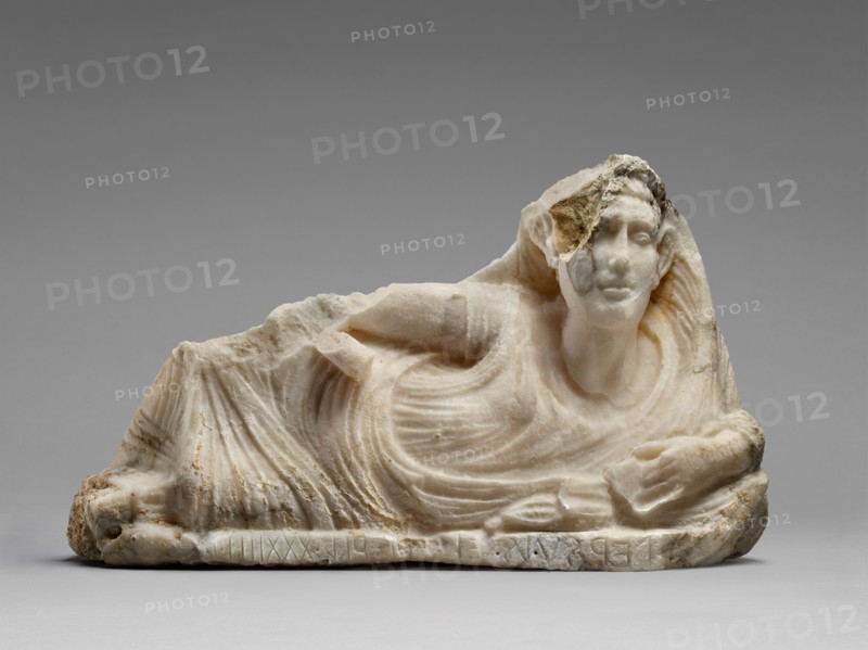 Lid of a Cinerary Urn with a Reclining Male Figure, about 40 B.C. Creator: Unknown.