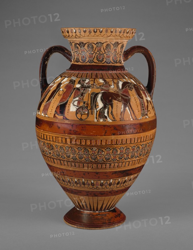 Attic Black-figure with (A) a Wedding Procession and (B) a Combat Scene, 550-545 BC. Creator: Pointed Nose Painter.