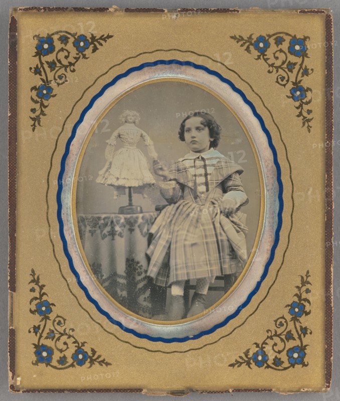 Portrait of girl with doll, about 1850. Creator: Unknown.