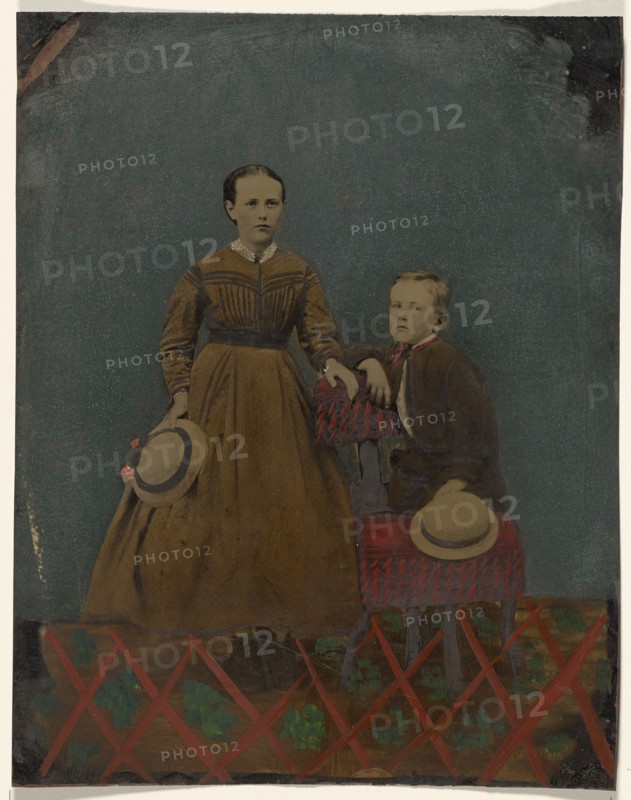 Portrait of young boy and girl, 1860s-1880s. Creator: Unknown.