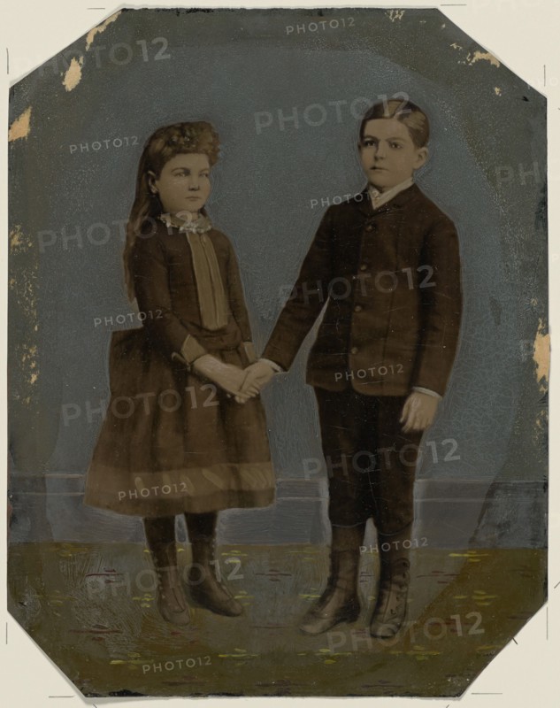 Portrait of boy and girl holding hands, 1860s-1880s. Creator: Unknown.
