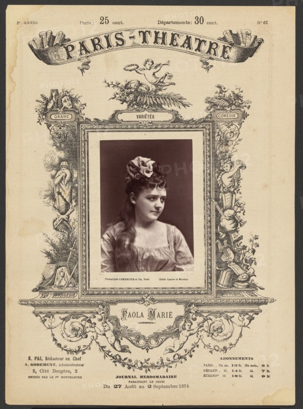 Paris Theatre: Paola Marie, 1874. Creator: Gaston & Mathieu & Cie.