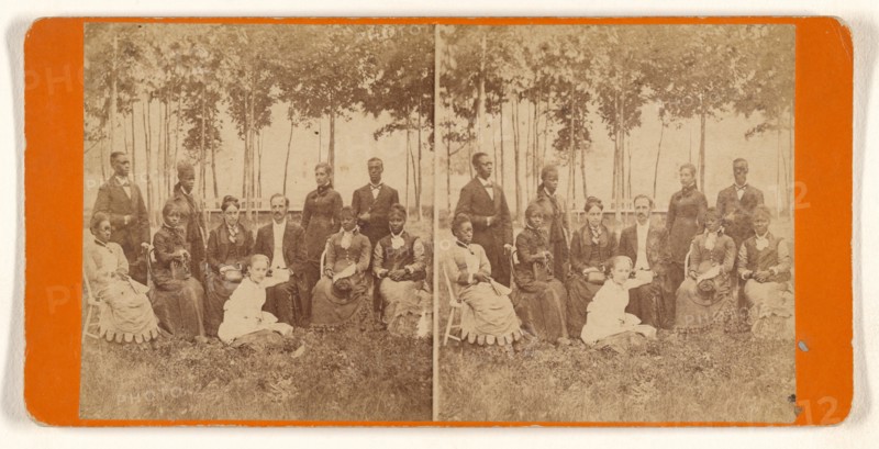 Group portrait in garden, 1870s. Creator: Alexander Carson McIntyre.