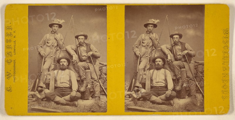 Posed portrait of three farmers, about 1870. Creator: George W Carter.