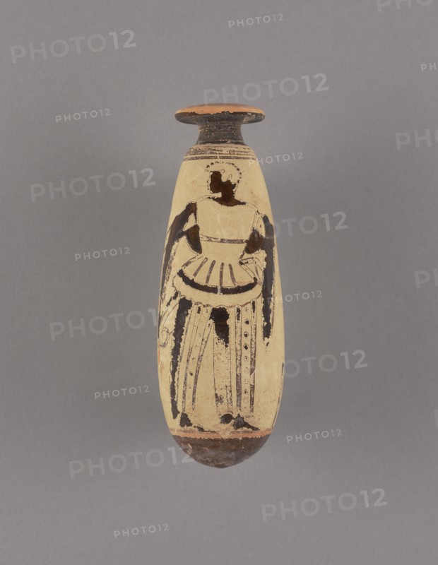 Attic White-Ground Alabastron with an Archer, about 480 BC. Creator: Group of the Negro Alabastra.