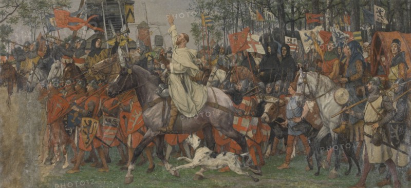 The Victorious Return of Bruges Citizens from the Battle of the Golden Spurs, 1893-1900. Creator: Albrecht De Vriendt.