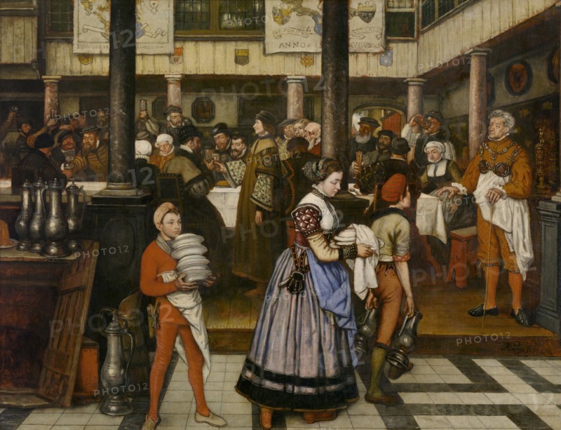 Frans Floris Attending a Banquet of the Guild of Saint Luke, c1540s, 1853. Creator: Jan August Hendrik Leys.