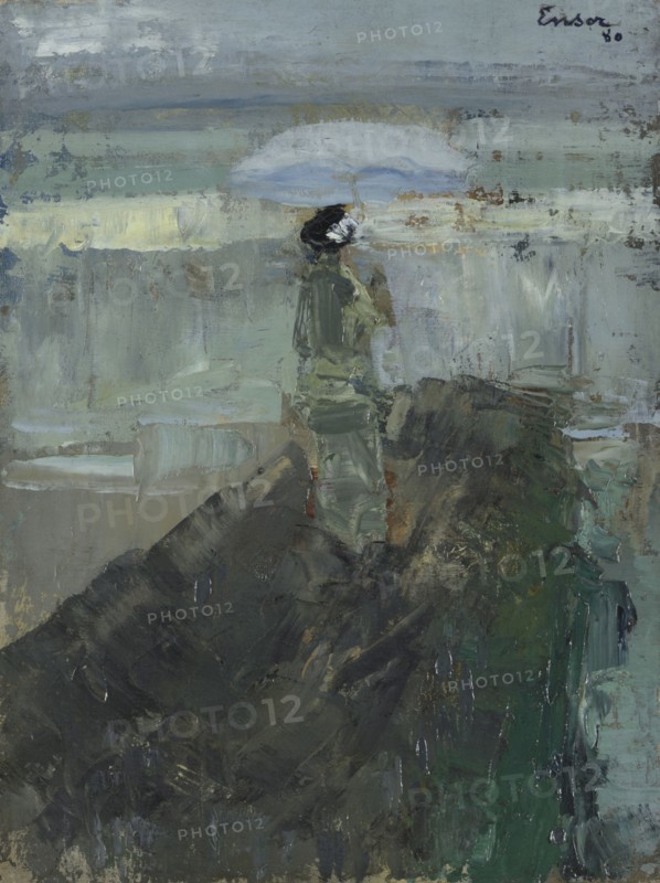 Lady at the Breakwater, 1880. Creator: James Ensor.