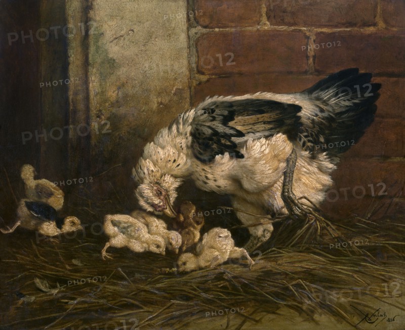 Hen with Chicken, 1856. Creator: Charles Verlat.
