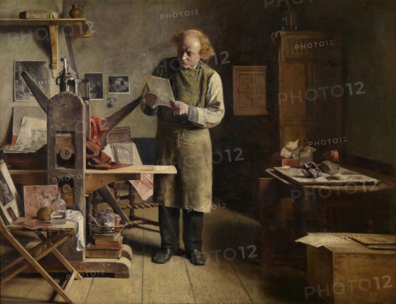 The Plate Printer, 1875. Creator: Henri Jean Augustin de Braekeleer.