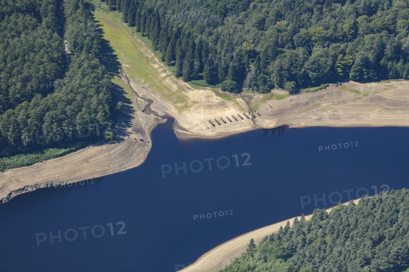 The remains of Ouzelden Viaduct revealed by low water levels at Derwent Reservoir, Derbyshire, 2022. Creator: Emma Trevarthen.