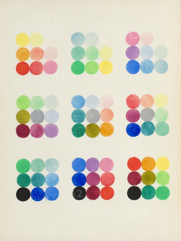 Coloured Plate representing sections at right angles with the primary axes of the cube, 1868.   Creator: William Benson.