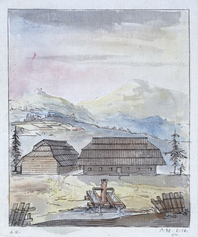 Timber Buildings in the Forests of Southern Germany, 1786.  Creator: Elias Martin.