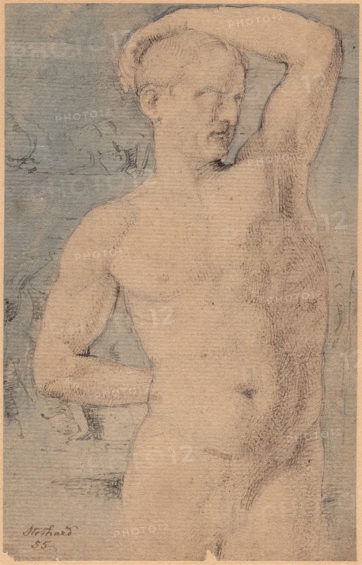Half-length drawing of a male nude, (c1800?). Creator: Thomas Stothard.