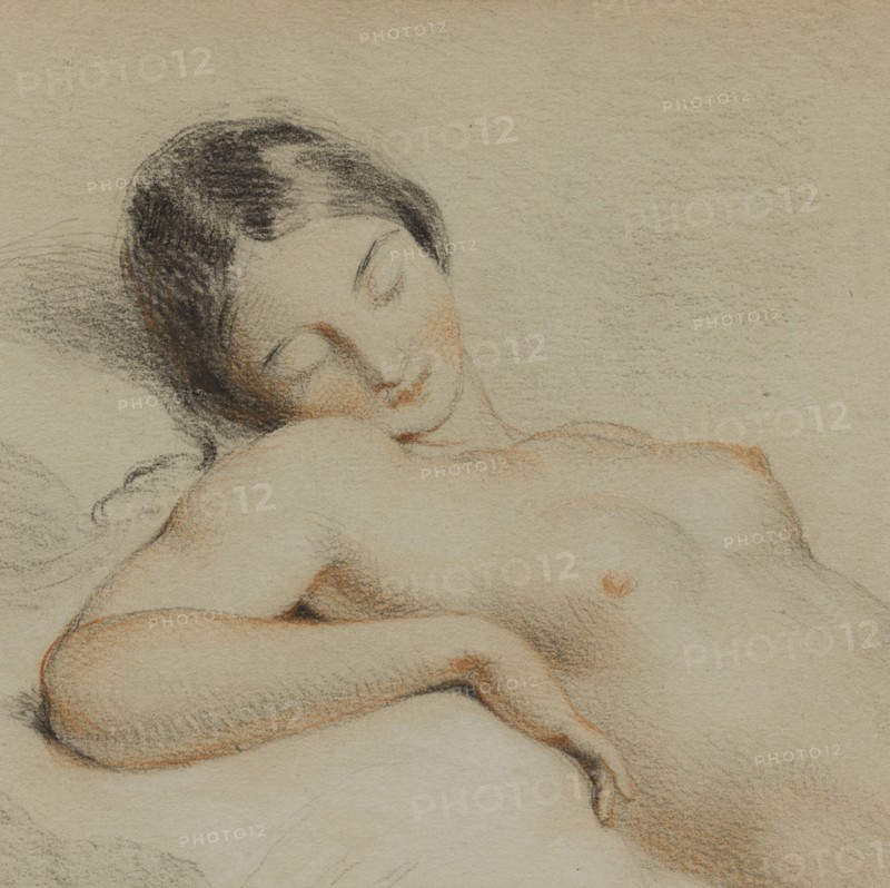 Half-length sketch of a reclining female nude, c1830-1870. Creator: Edmund Thomas Parris.