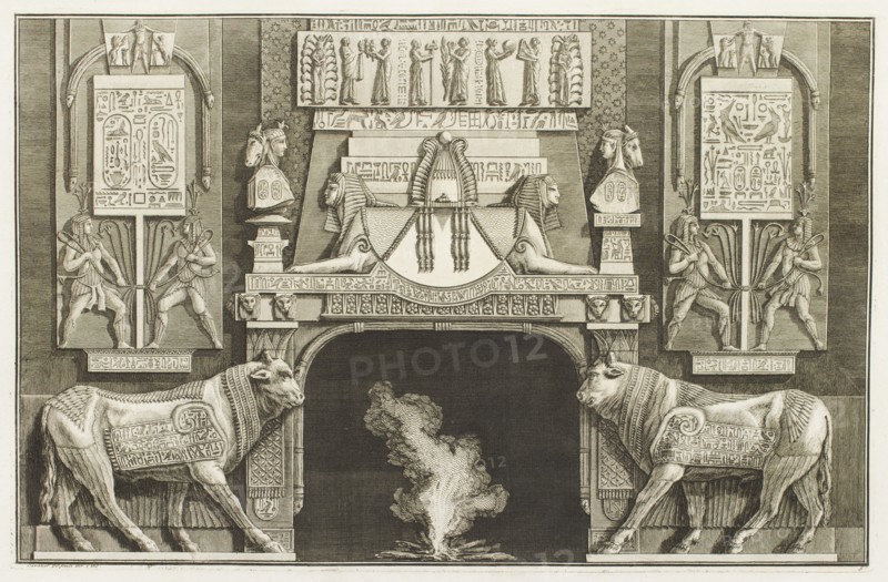 Design for chimneypiece with Egyptian design, sphinxes, hieroglyphs and bulls, 1769.  Creator: Giovanni Battista Piranesi.