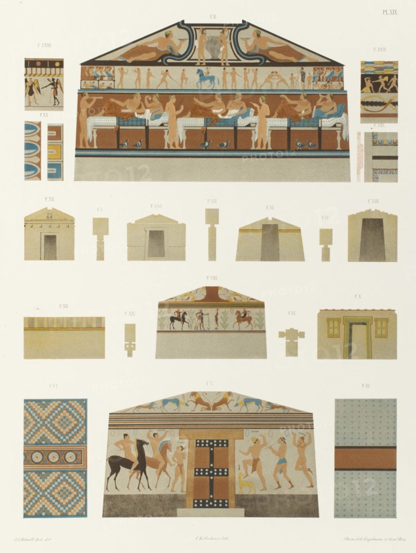 Plans, coupes et détails de tombeaux étrusques et autres, 1846.  Creator: Franz Kellerhoven.