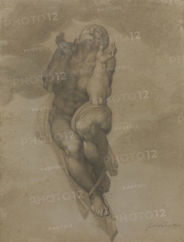 Female nude, after a figure from Michelangelo's 'Last Judgement', 1772. Creator: James Nevay.