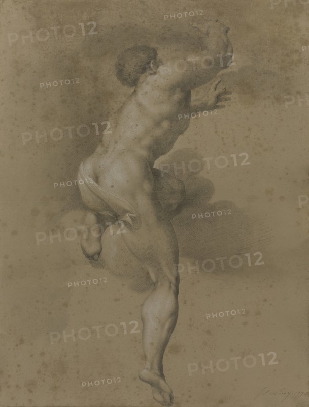 Male nude, after a figure in Michelangelo's 'Last Judgement', 1772. Creator: James Nevay.