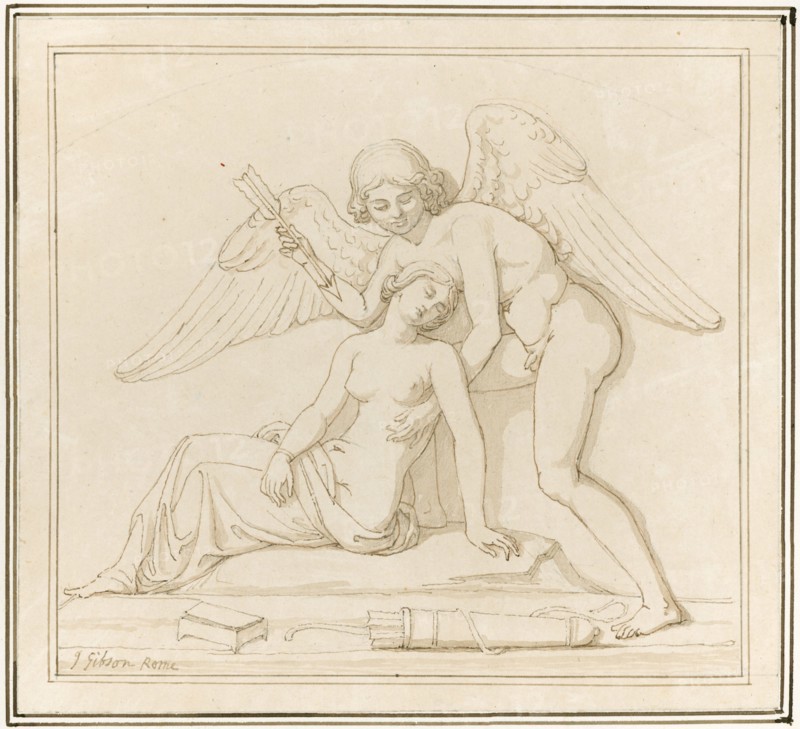 Cupid waking Psyche by piercing her with an arrow, c1820s. Creator: John Gibson.
