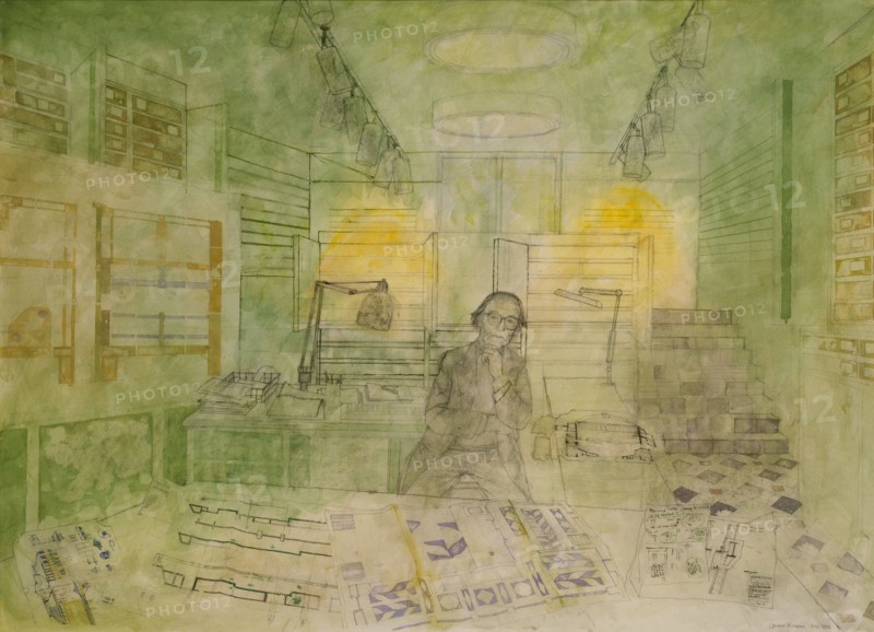 Portrait of Sir Hugh Casson PRA in the Library Print Room of the Royal Academy, May 1992. Creator: Leonard Rosoman.