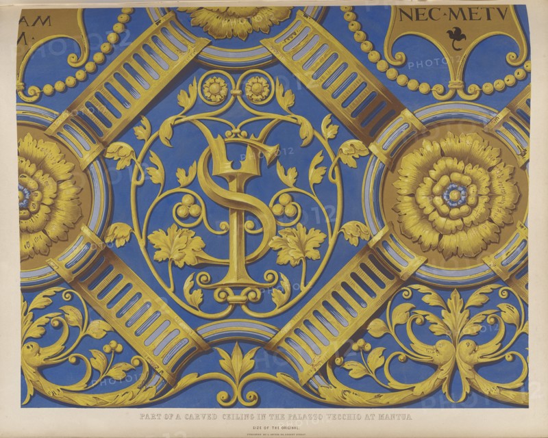 Part of a carved ceiling in Palazzo Vecchio at Mantua, 1850.  Creator: Ludwig Gruner.