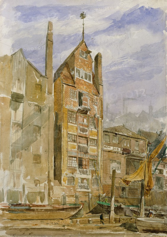 Design for Eagle Wharf, Narrow Street, Limehouse, London E14: perspective of front to..., c1862-63. Creator: Richard Norman Shaw.