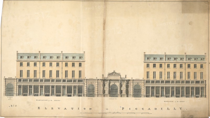 Design for the redevelopment of the Burlington House site, Piccadilly, Westminster, London..., c1811 Creator: Samuel Ware.