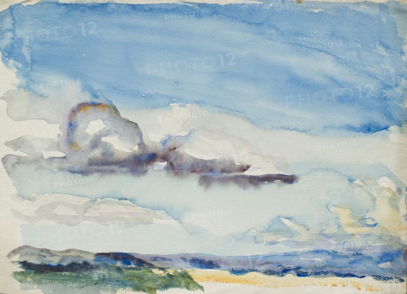 Landscape study with cloudy/sunny sky, c1875-1944. Creator: George Clausen.