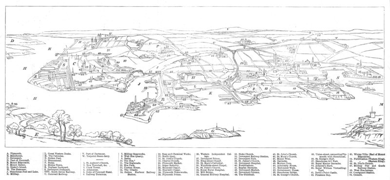 Bird's-eye view of Plymouth, 1872. Creator: Unknown.