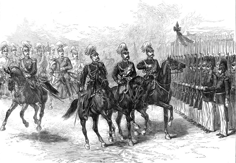The Three Emperors at Berlin: Grand Review at Tempelhof - the Emperors passing along the line, 1872. Creator: Unknown.