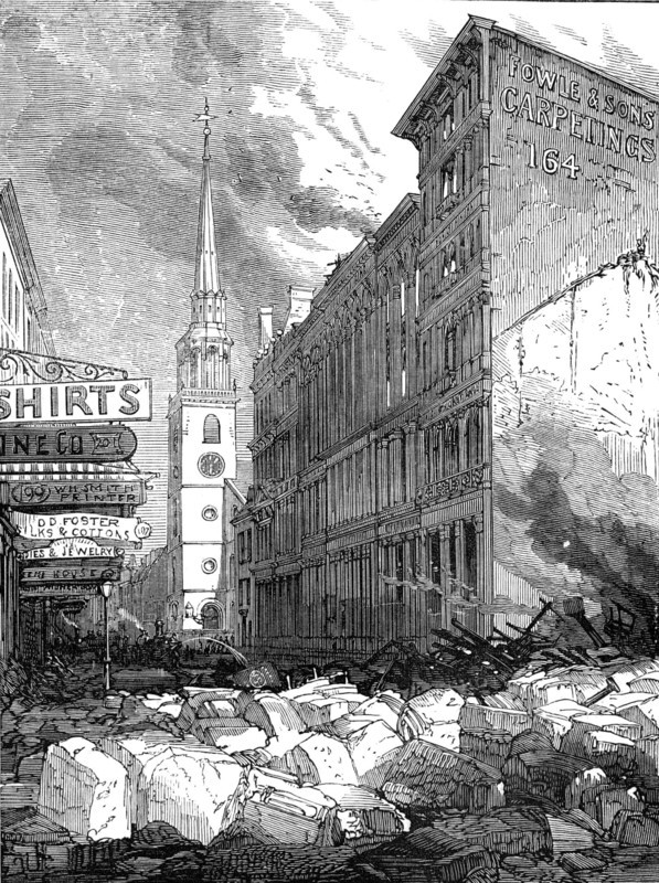 The Great Fire at Boston: Washington-Street, looking towards the Old South Church, 1872. Creator: Unknown.