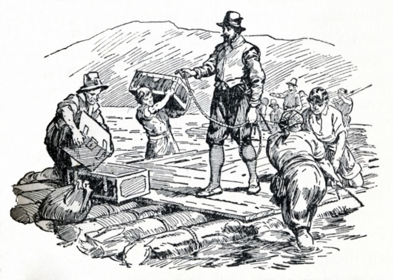 'They Made Rough Rafts of Tree-Trunks', c1929.  Creators: Howard Davie, Harry Payne.