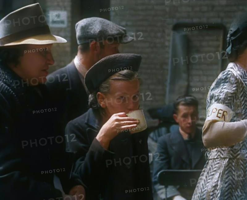 Dutch Refugees Having Tea at a Reception Centre in the United Kingdom, 1940. Creator: British Pathe Ltd.
