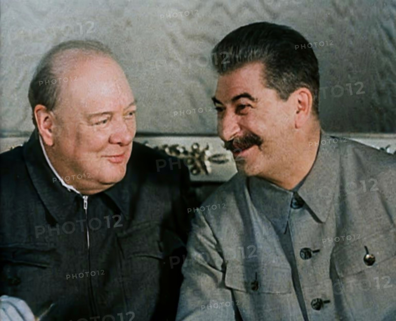 Winston Churchill and Joseph Stalin at a Meeting, 1942. Creator: British Pathe Ltd.