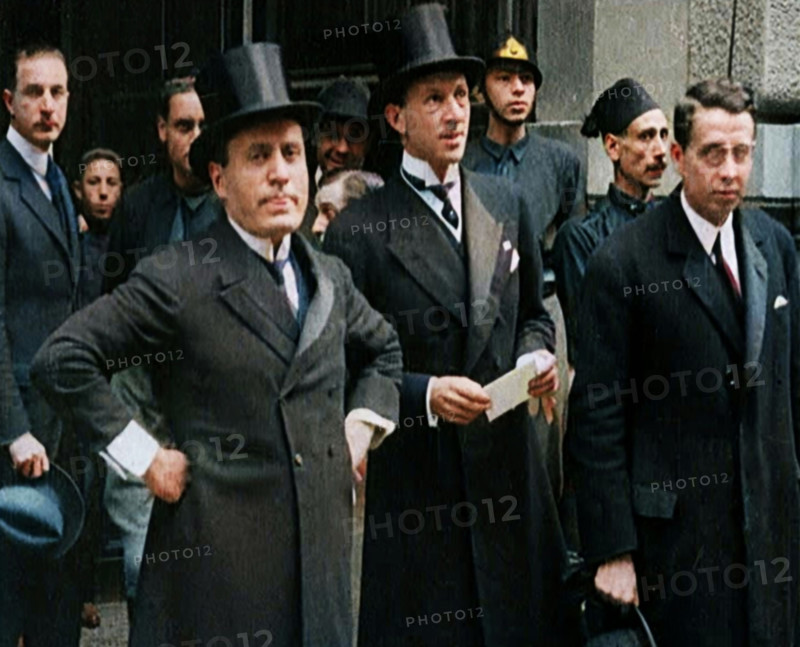 Italian Prime Minister Benito Mussolini Standing With Other Italian Politicians, 1922. Creator: British Pathe Ltd.