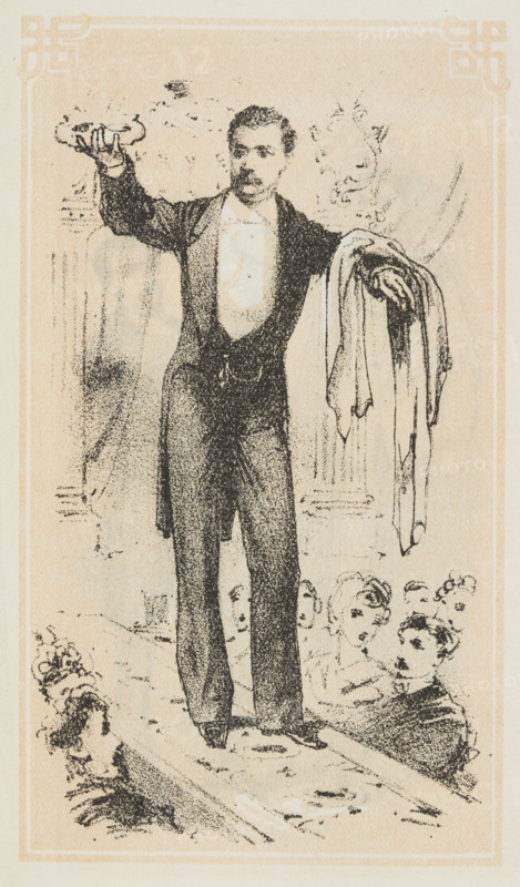 Dr. Lynn performs a magical illusion, 1870.  Creator: Unknown.