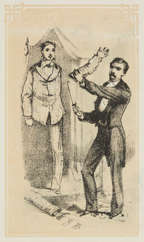 Dr. Lynn performs a magical illusion, 1870.  Creator: Unknown.