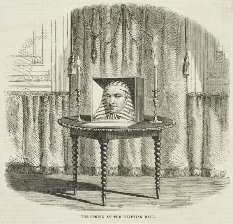 Sphinx on exhibition at Egyptian Hall, 1865. Creator: Unknown.