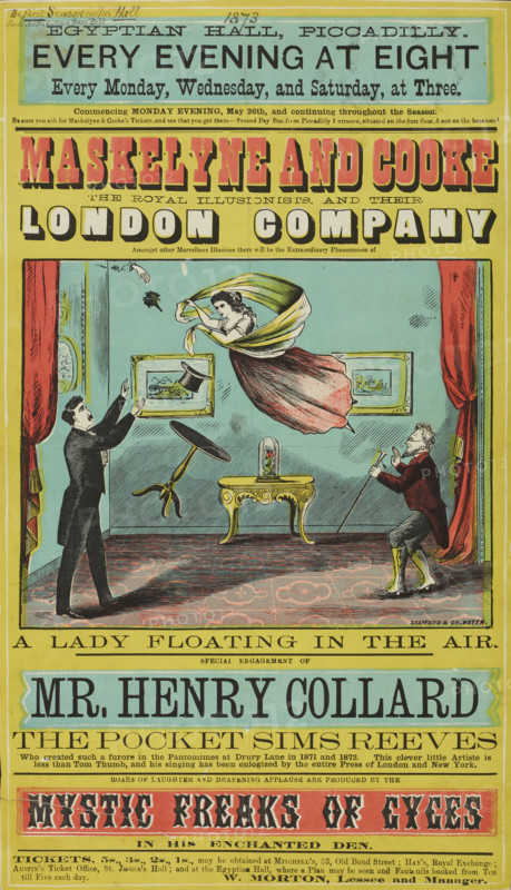 Maskelyne and Cooke, A Lady floating in the air at the Egyptian Hall, Piccadilly, 1873. Creator: Unknown.