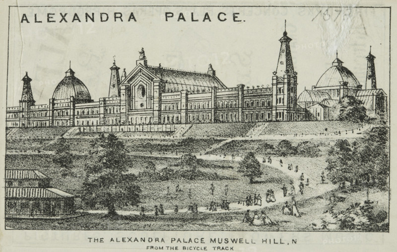 The Alexandra Palace, Muswell Hill N., from the bicycle track, 19th century. Creator: Unknown.