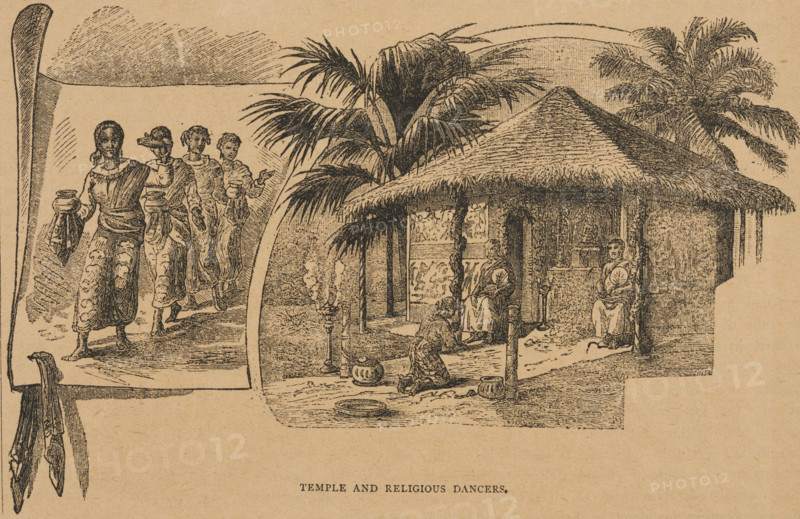 Temple and Religious Dancers from "Hagenbeck's World Renowned Ceylonese Exhibition", 1886. Creator: Unknown.