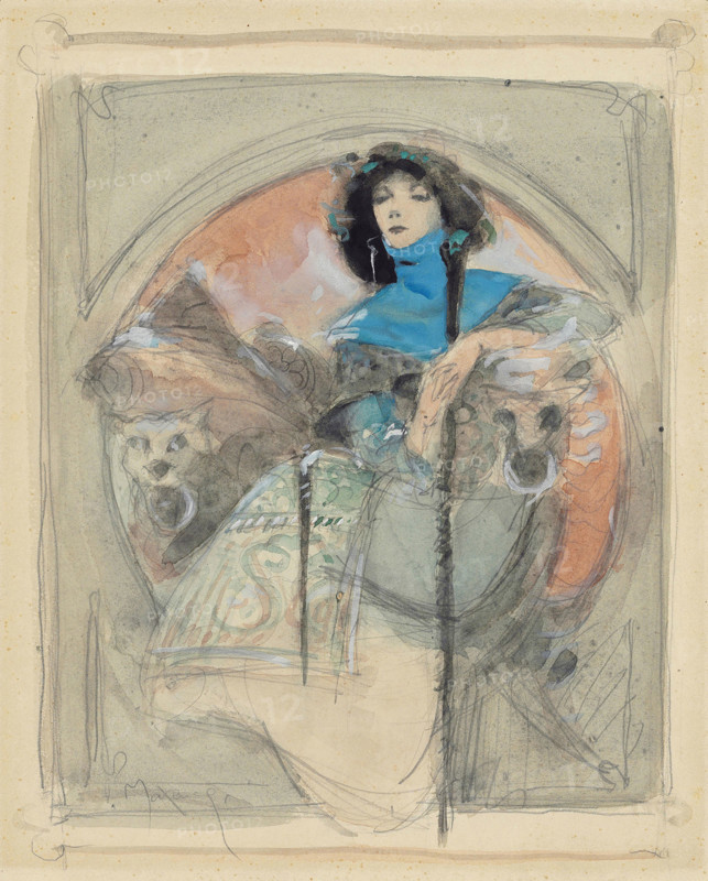 Portrait of Sarah Bernhardt, early 20th century.  Creator: Edgard Maxence.