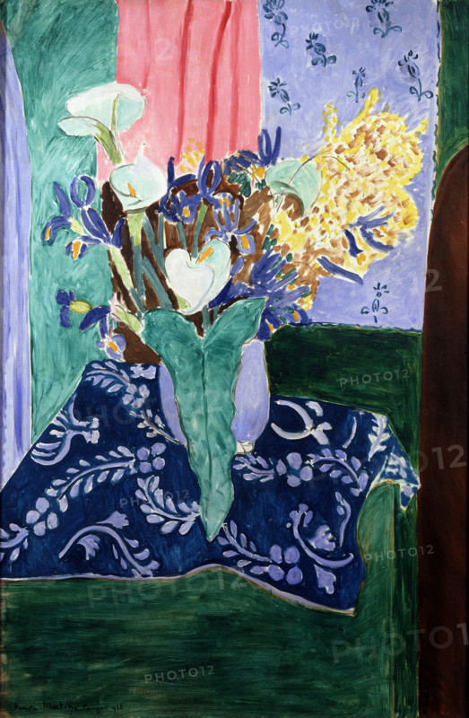 'Blue Vase with Flowers on a Blue Tablecloth', 1913.  Creator: Henri Matisse.