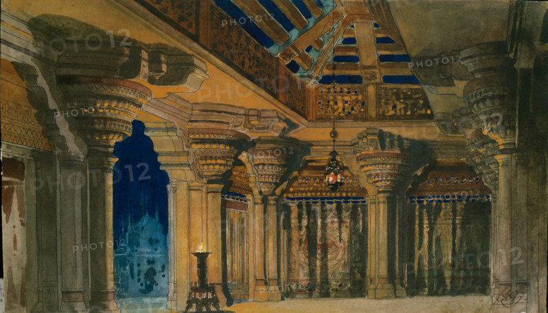 Stage design for the ballet "La Bayadère", composed by L. Minkus, 1884.  Creator: Orest Karlovich Allegri.